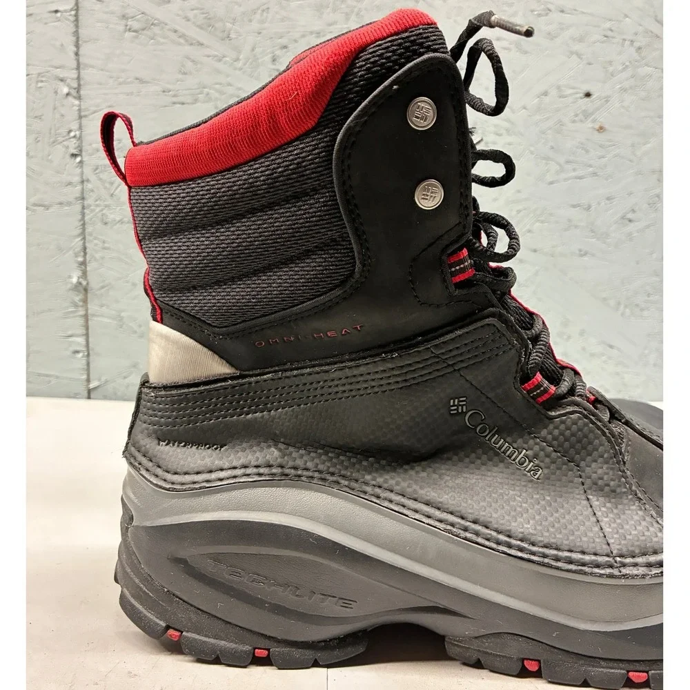 Columbia Bugaboot Plus II Boots Men's 10.5 Black Red Omni Heat Waterproof